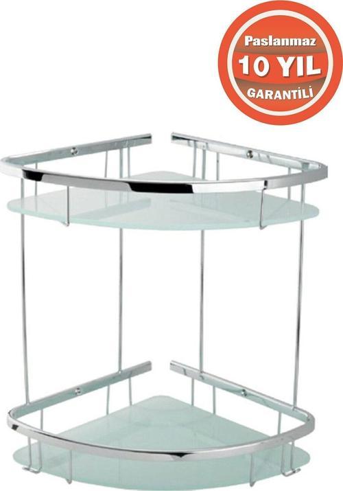 Paslanmaz Pirinç Karmina 2’Li 22X22 Cm Camlı Şampuanlık Süngerlik Köşelik