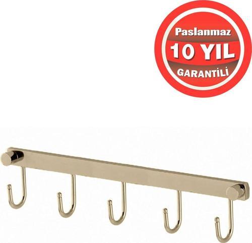 Paslanmaz Pirinç Milas 5'Li Askılık Havluluk Banyo Askısı Altın Gold