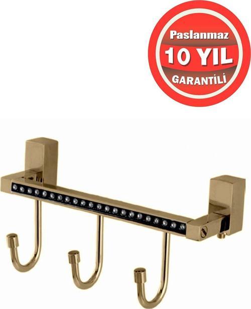 Paslanmaz Pirinç Swwor 3'Lü Bornozluk Havlu Askısı Altın