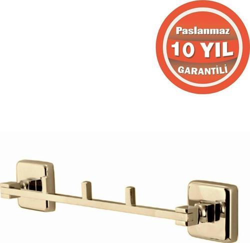 Paslanmaz Pirinç Kumru 3'Lü Askılık Havluluk Banyo Askısı Altın Gold