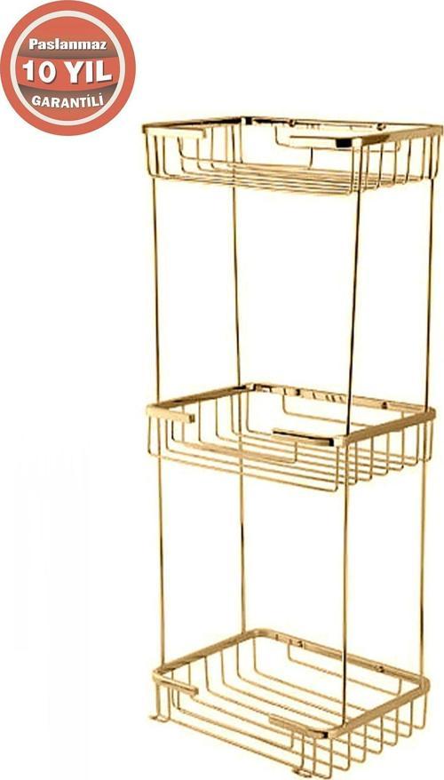 Paslanmaz Pirinç Taci 22X15Cm Şampuanlık Banyo Rafı Altın Gold