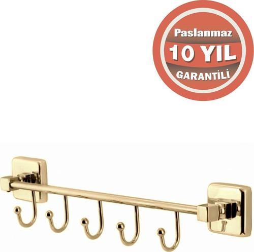 Paslanmaz Pirinç Kumru 5'Li Askılık Havluluk Banyo Askısı Altın Gold