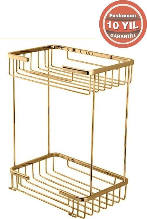 Paslanmaz Pirinç Taci 22X15Cm Şampuanlık Köşe Süngerlik (Altın Gold)