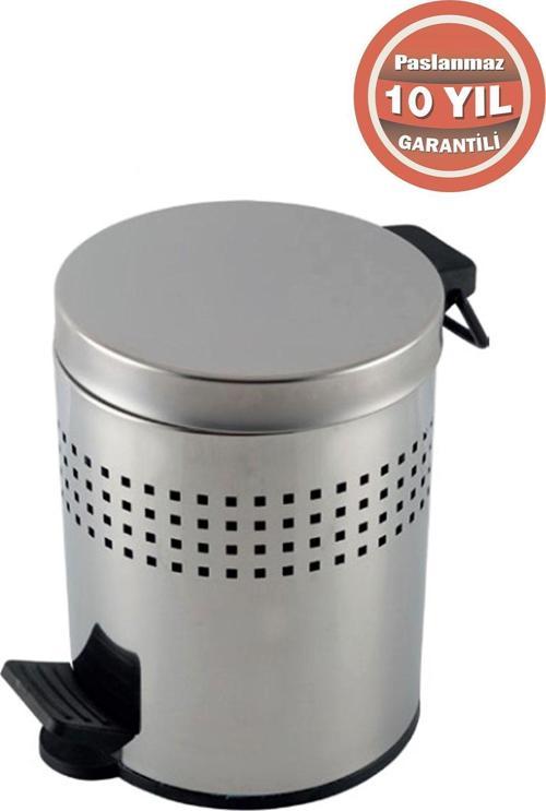 Paslanmaz Çelik Pedallı Delikli Çöp Kovası 12Lt