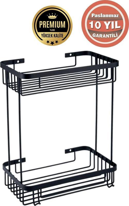 Paslanmaz Çelik Taci Mat Siyah 2’Li 23X15 Cm Şampuanlık Duş Rafı Banyo Rafı