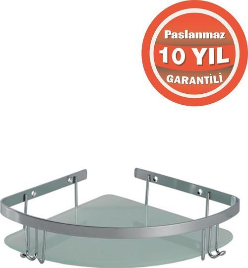 Paslanmaz Çelik Zerrin Camlı 1’Li 19X19 Cm Şampuanlık Banyo Rafı Süngerlik