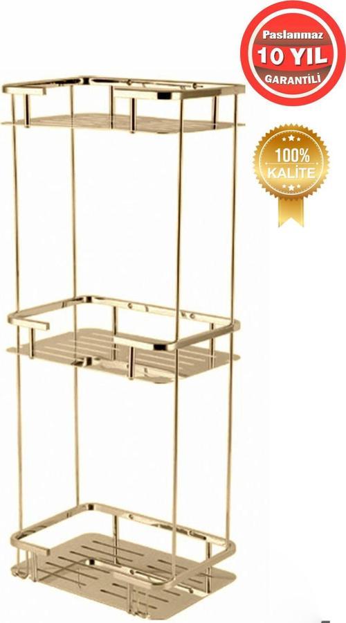Paslanmaz Pirinç Lidya 15X22Cm Şampuanlık Banyo Rafı Altın Gold