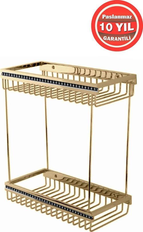 Paslanmaz Pirinç 12X25 Cm Swwor Şampuanlık Köşeliği Duş Banyo Rafı Süngerlik Altın Gold