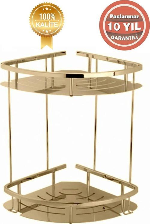 Paslanmaz Pirinç Marin 2'Li 19X19 Cm Şampuanlık Süngerlik Banyo Rafı Altın Gold