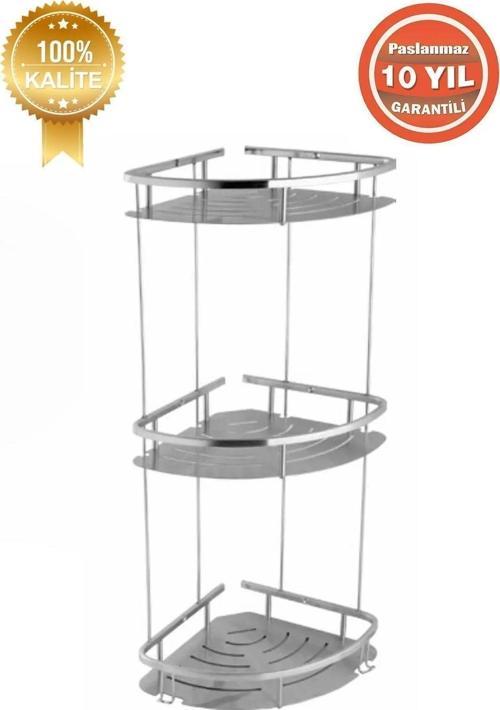 Paslanmaz Pirinç Marin 3'Lü 19×19 Cm Şampuanlık Banyo Rafı