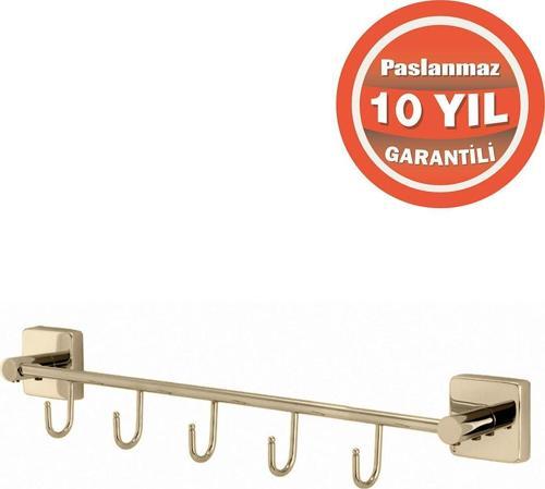 Paslanmaz Pirinç Vizyon 5'Li Kancalı Askılık Havlu Askısı Altın Gold