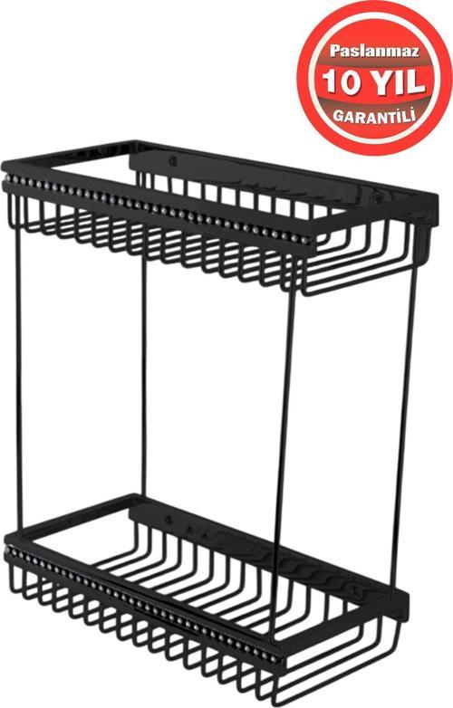 Paslanmaz Pirinç Mat Siyah 12X25 Cm Swwor Şampuanlık Köşeliği Duş Banyo Rafı