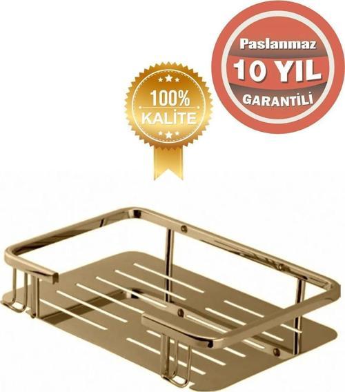 Paslanmaz Pirinç Altın Gold Lidya Tekli 15X22 Cm Şampuanlık Süngerlik Banyo Rafı
