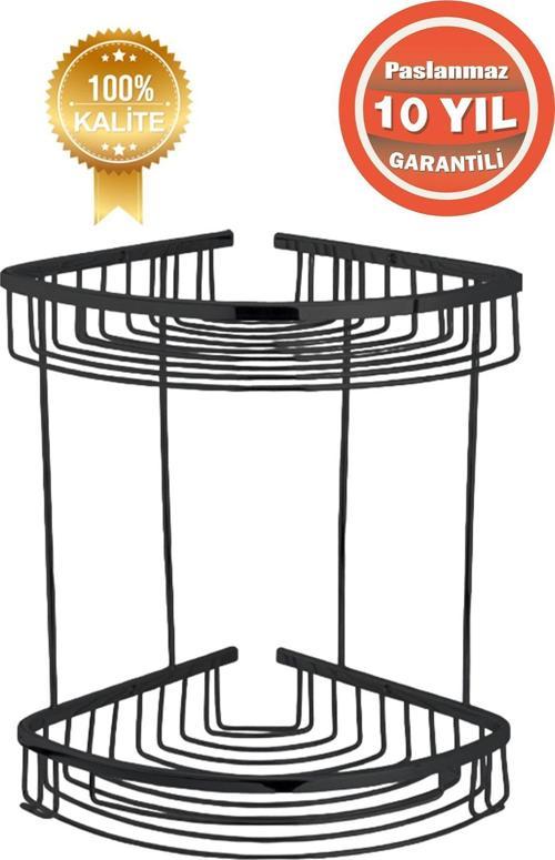 Paslanmaz Pirinç Mat Siyah Destina 2'Li 19X19 Cm Şampuanlık Banyo Rafı