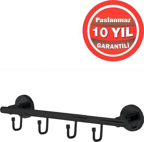 Paslanmaz Pirinç Mat Siyah Flora 4'Lü Set Askılık