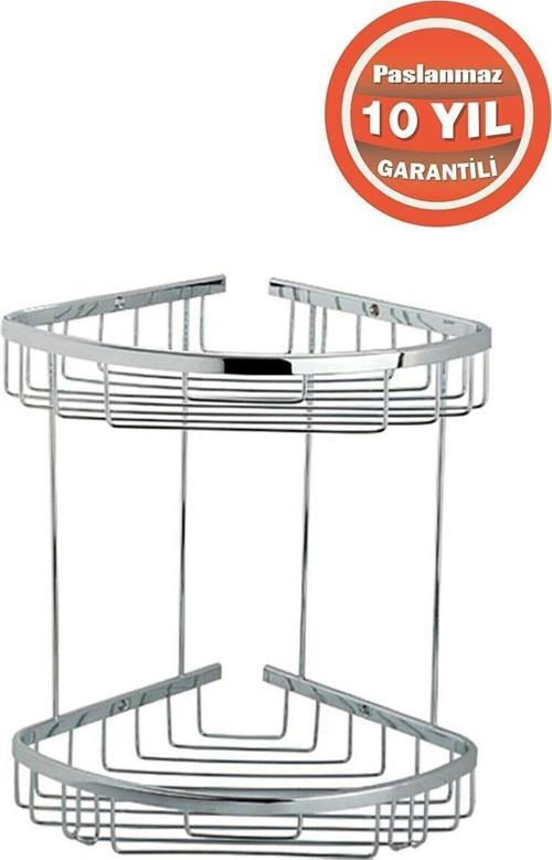 Paslanmaz Pirinç Zerrin 2'Li 22*22 Cm Şampuanlık Banyo Rafı