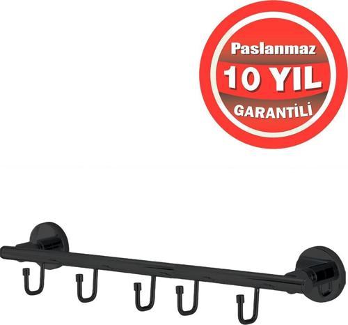 Paslanmaz Pirinç Mat Siyah Flora 5'Li Set Askılık