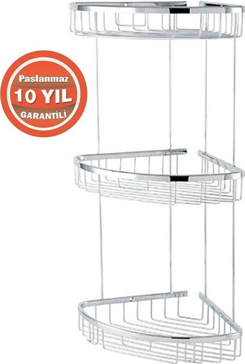 Paslanmaz Pirinç Zerrin 3'Lü 22*22 Cm Şampuanlık Banyo Rafı
