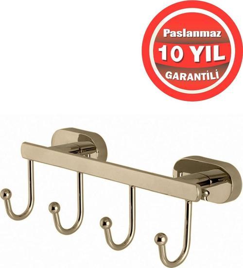 Paslanmaz Pirinç Zirve 4'Lü Askılık Havlu Askısı Altın Gold