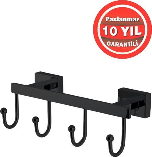Paslanmaz Pirinç Mat Siyah Kenzo 4'Lü Set Askılık