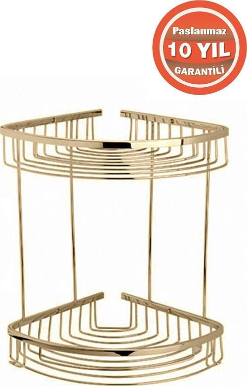 Paslanmaz Pirinç Destina 2'Li 19X19 Cm Şampuanlık Banyo Rafı Altın Gold