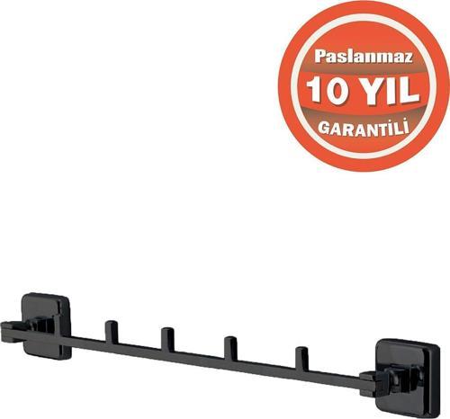 Paslanmaz Pirinç Mat Siyah Kumru 5'Li Askılık Havluluk Banyo Askısı