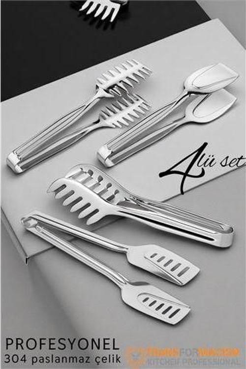 Mutfak Maşa Seti - Makarna Pasta Salata Çok Amaçlı Maşa 4 lü SET 304 Paslanmaz Çelik