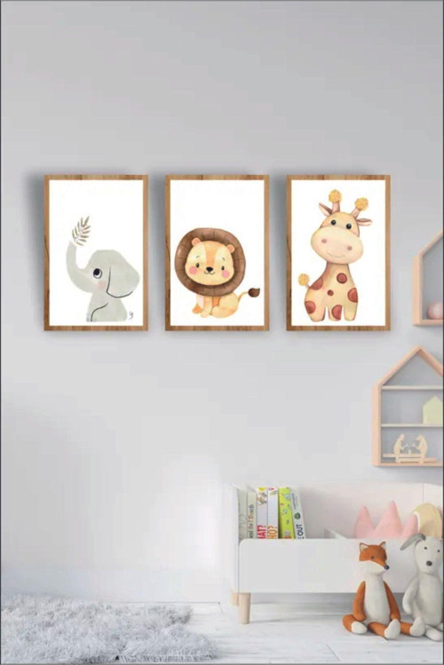 Çocuk Odası Safari Dekoratif Retro Mdf Tablo ( Çerçeve Görünümlü )
