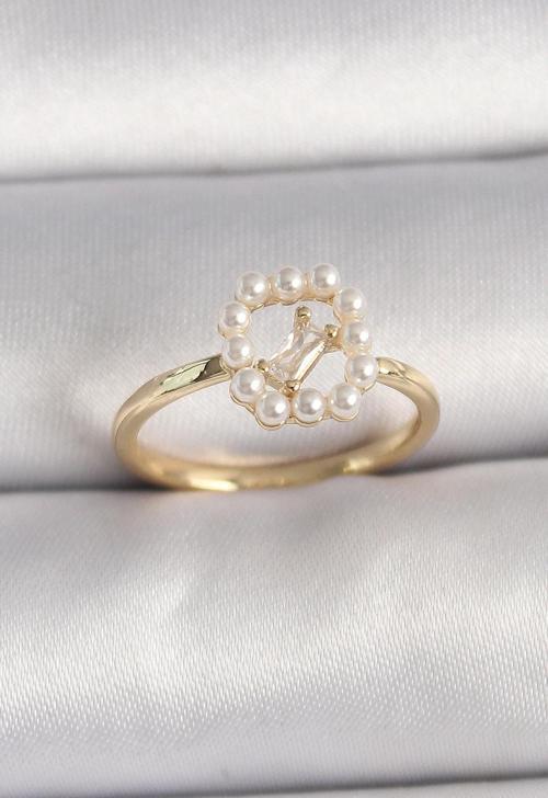 Pirinç Gold Renk Zirkon Taş Detaylı İncili Ayarlanabilir Yüzük