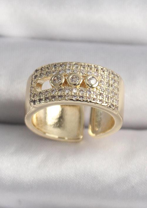 Pirinç Gold Renk Zirkon Taşlı Messika Model Ayarlanabilir Kadın Yüzük