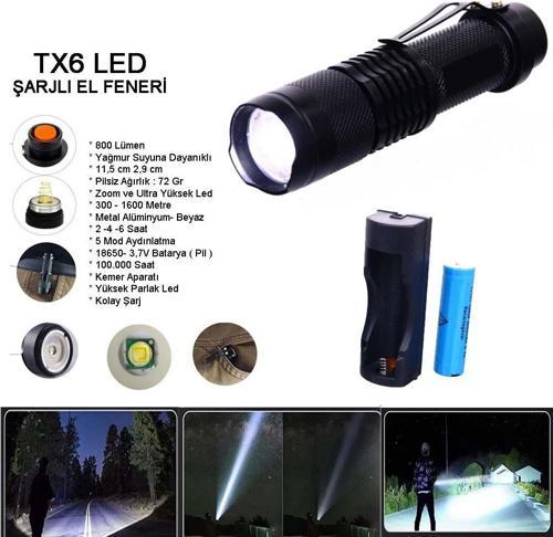 Orjinal 800 Lümen T6 Şarjlı EL Feneri Watton Wt-086