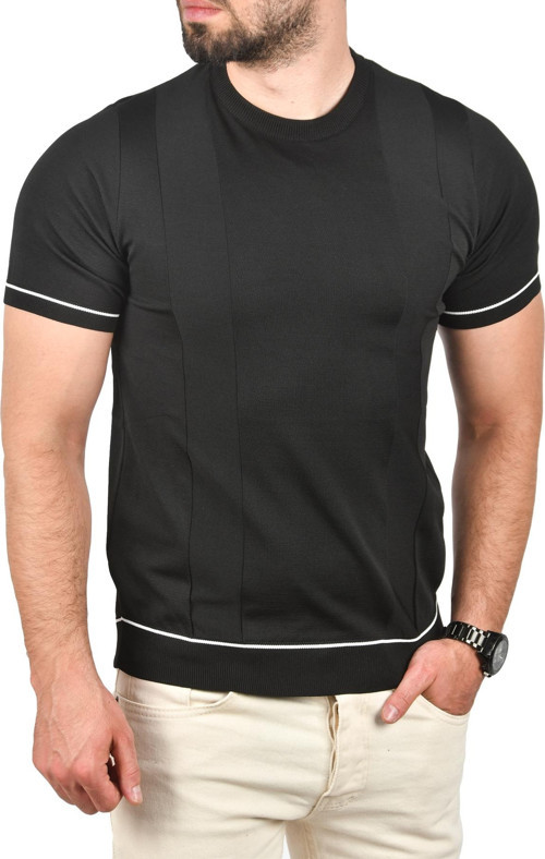 Erkek Siyah Dar Kesim Pamuklu Tişört Slim Fit Nefes Alan Bisiklet Yaka Triko Tişört 2504347