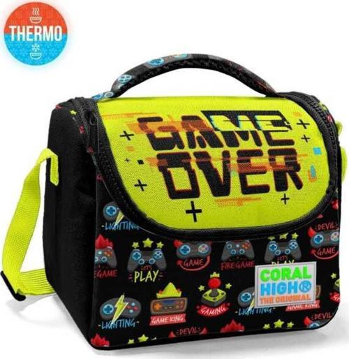Kids Siyah Neon Sarı Game Over Desenli Thermo Beslenme Çantası 11728