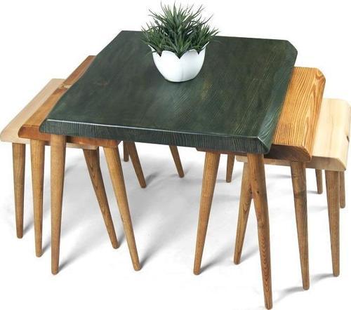 Doğal Ağaç Masif Kütük 3’lü Orta Zigon Sehpa