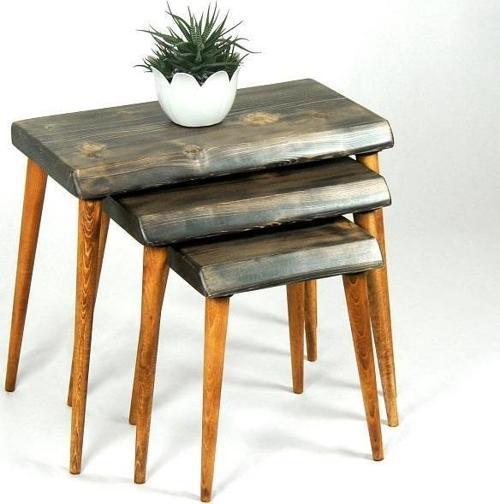 Doğal Ağaç Masif Kütük 3’lü Zigon Sehpa