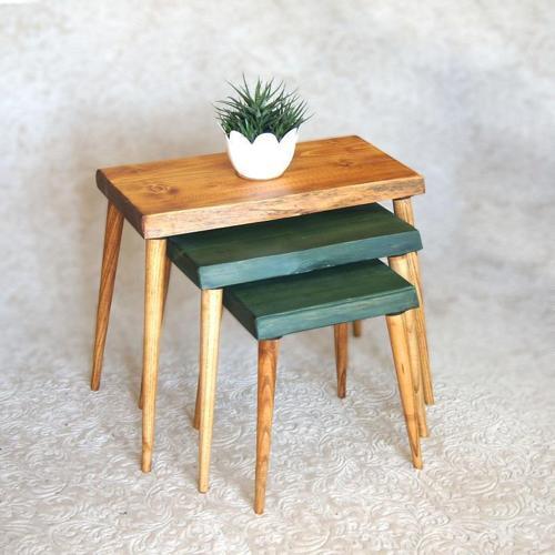 Doğal Ağaç Masif Kütük 3’lü Zigon Sehpa