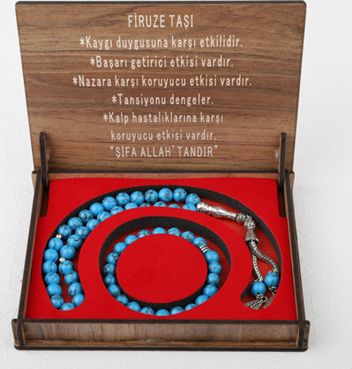 Kutulu 33 Lü Tesbih Bileklik Seti Firuze