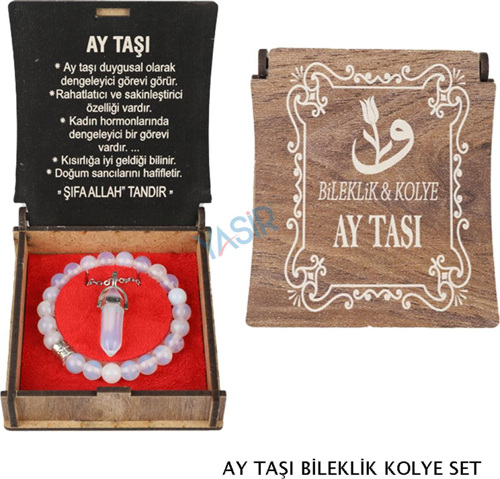 Kutulu Kolye Bileklik Seti Ay Taşı