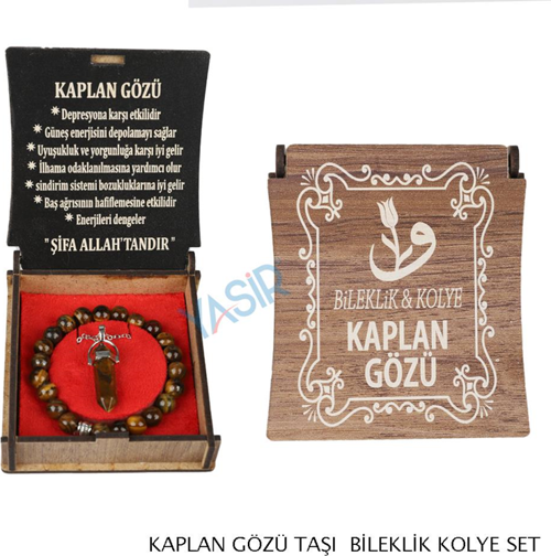 Kutulu Kolye Bileklik Seti Kaplan Gözü