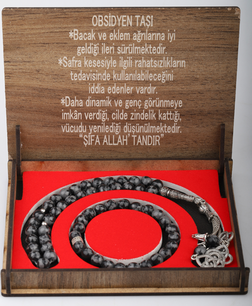 Kutulu 33 Lü Tesbih Bileklik Seti Obsidyen