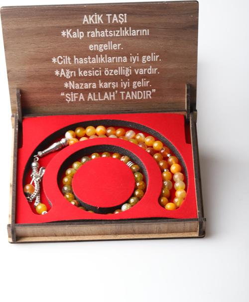 Kutulu 33 Lü Tesbih Bileklik Seti Akik Taşı