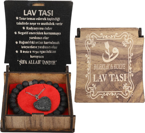 Kutulu Kolye Bileklik Seti Lav Taşı