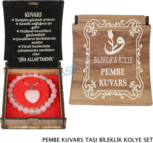 Kutulu Kolye Bileklik Seti Pembe Kuvars