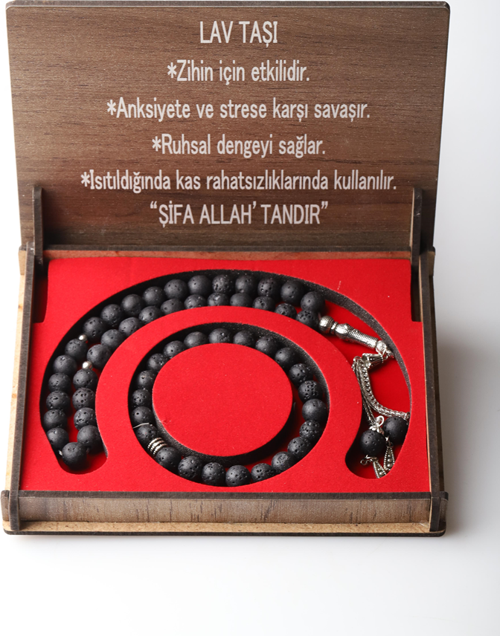 Kutulu 33 Lü Tesbih Bileklik Seti Lav Taşı