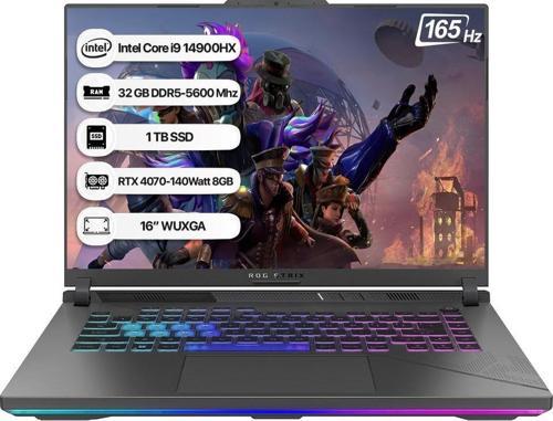 ROG Strix G16 G614JIR-N3089 Intel Core i9 14900HX 32GB 1TB SSD RTX4070 Freedos 16" FHD Taşınabilir Bilgisayar