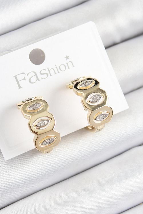 Pirinç Zirkon Taşlı Damla Figürlü Halka Model Gold Renk Kadın Küpe - EBJ250628W35846