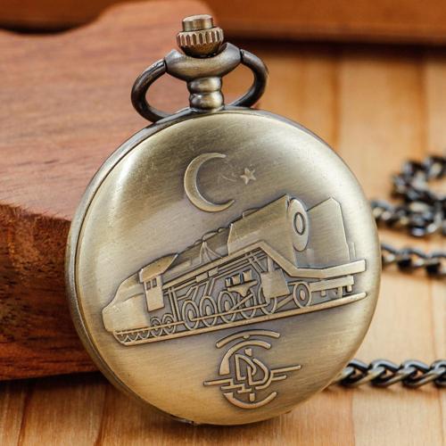TCDD Nostalji Tren ve Ay Yıldız Kabartmalı Retro Bronz Koleksiyonluk Kutulu Zincirli Köstekli Saat