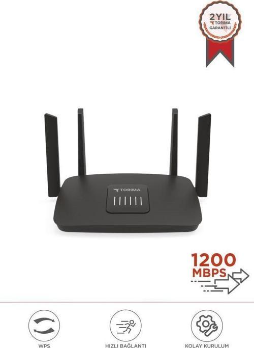 AC06 Siyah Çift Bant Kablosuz WiFi Router 1200Mbps – 2.4GHz & 5GHz  4 Antenli