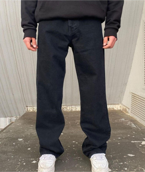 Erkek Salaş Baggy Jeans Fly Siyah Kot Pantolon