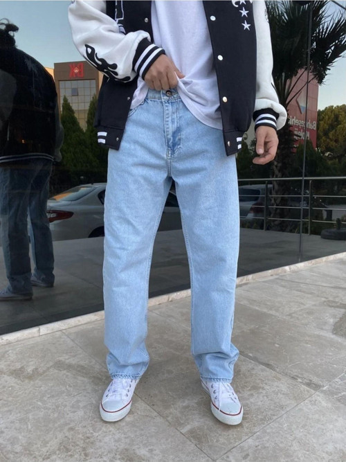 Buz Mavi Erkek Baggy Jeans